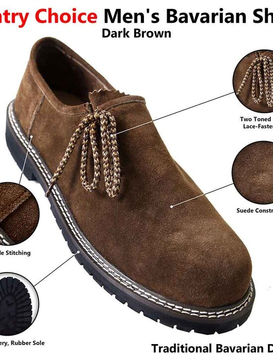 Dark Brown Bavarian Shoes Men’s Suede German Lederhosen Oktoberfest Style main image 7